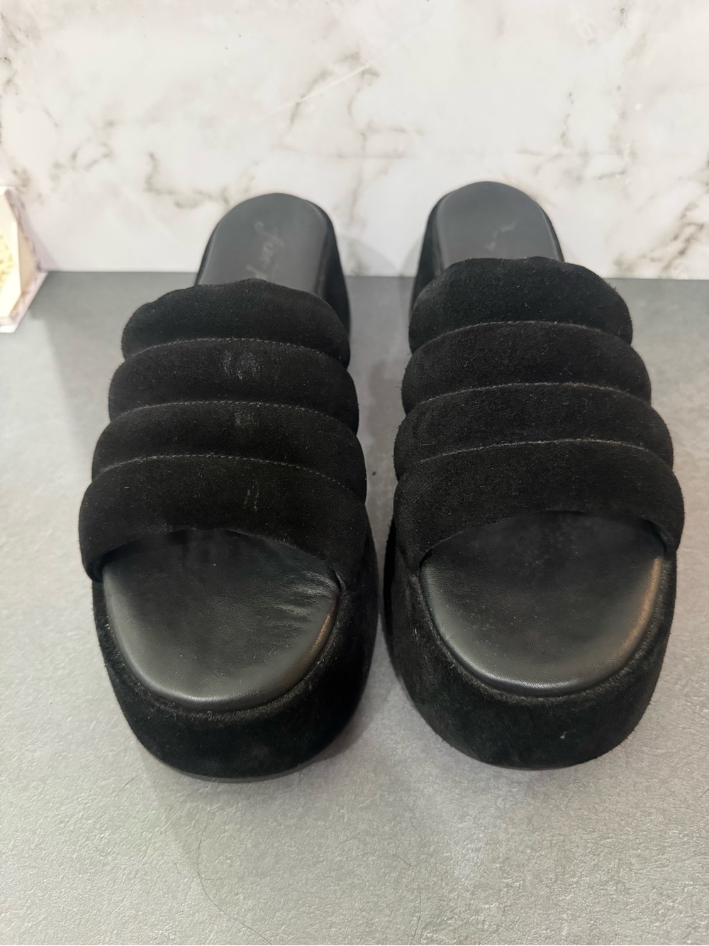 Free People Black Quilted Platform Slide Sandals - Picture 2 of 8